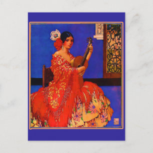 Vintage Art Señorita mit Gitarre Notizkarten Postkarte