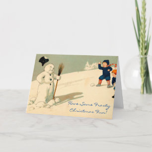 Vintage Art Snowman Card Frostischer Weihnachtslus Feiertagskarte
