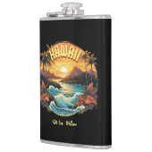 Vintage Art Sunset at Hawaii Beach Mountains Flachmann (Links)