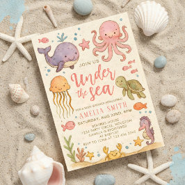 vintage art under the sea baby shower einladung