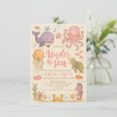 vintage art under the sea baby shower einladung (Stehend Vorderseite)