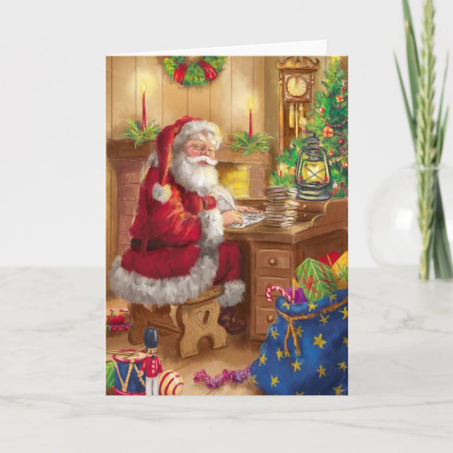 Vintage Art Weihnachtsmann, der an seinem Feiertagskarte (Vorderseite)