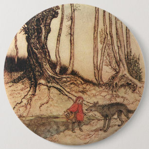 Vintage-Arthur-Rackham-Rotkäppchen-und-Wolf-Druck Button