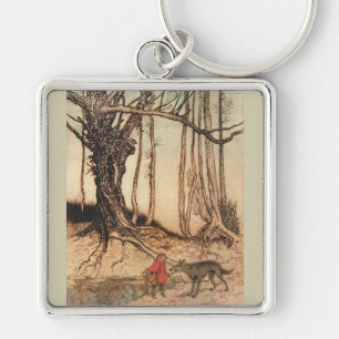Vintage-Arthur-Rackham-Rotkäppchen-und-Wolf-Druck Schlüsselanhänger