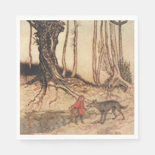 Vintage-Arthur-Rackham-Rotkäppchen-und-Wolf-Druck Serviette