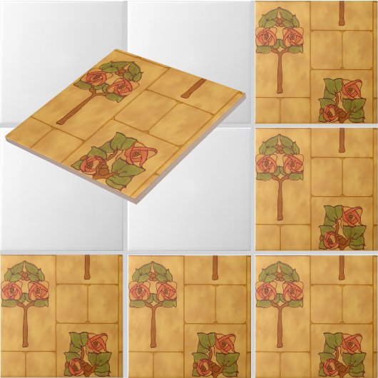 Vintage Arts & Crafts Floral Bouquets Pattern Fliese