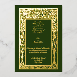 Vintage Arts & Crafts Obstbaum-Rand Hochzeit Folieneinladung