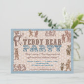Vintage Artteddy-Bärn-Party Einladung - Blau (Stehend Vorderseite)