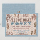 Vintage Artteddy-Bärn-Party Einladung - Blau (Vorne/Hinten)