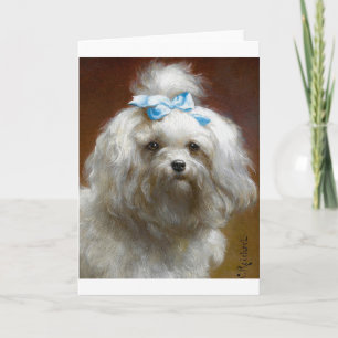 Vintage Artwork - Poodle mit einem blauen Bow, Karte