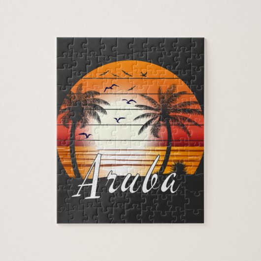 Vintage Aruba Palmen Sommer Strand Puzzle (Vertikal)