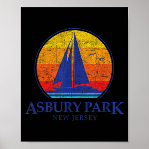 Vintage Asbury Park New Jersey Segelboot-Souvenir Poster