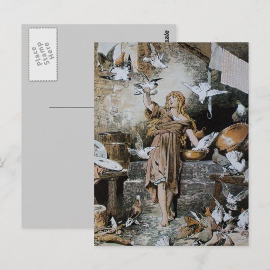 Vintage Aschenputtel Fütternd Vögel Postkarte (Vorne/Hinten)