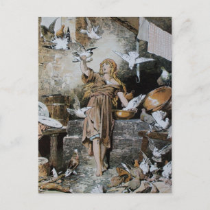 Vintage Aschenputtel Fütternd Vögel Postkarte