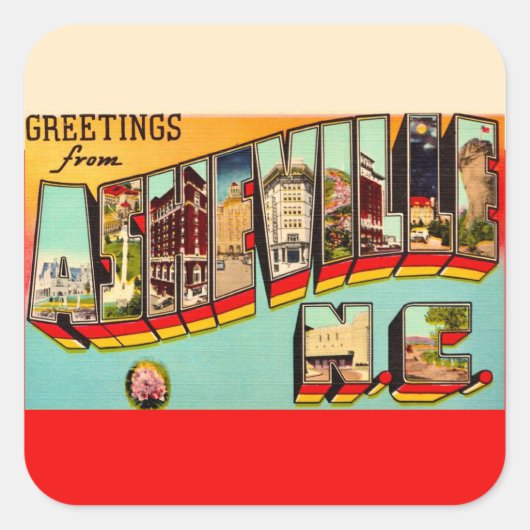 Vintage Asheville NC Postcard Quadratischer Aufkleber (Vorderseite)