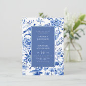 Vintage Asiatische Chinoiserie Blumenzwiebelblauer Einladung (Stehend Vorderseite)