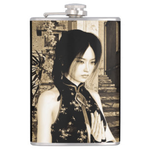 Vintage-Asiatische-Frauenporträt-Kunst Flachmann