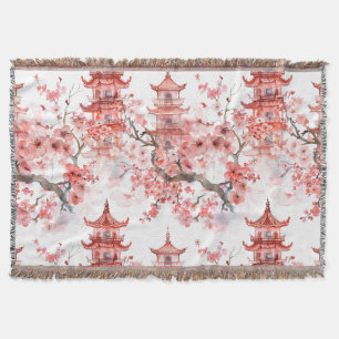 Vintage asiatische Pagode rosa Blüten Landschaftsk Decke