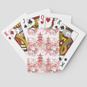 Vintage asiatische Pagode rosa Blüten Landschaftsk Spielkarten
