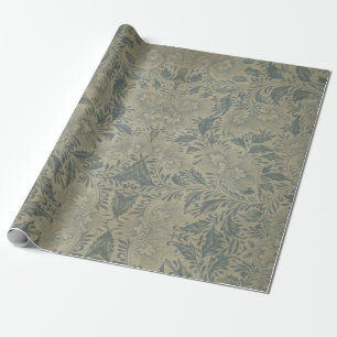 VINTAGE-ASIATISCHE TOILE BLUMEN-ELEGANTGRAU CHINOI GESCHENKPAPIER