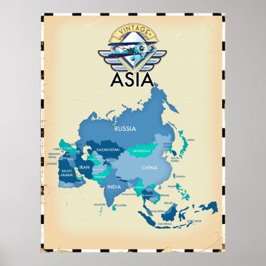 Vintage Asien-Karte Poster (Vorne)