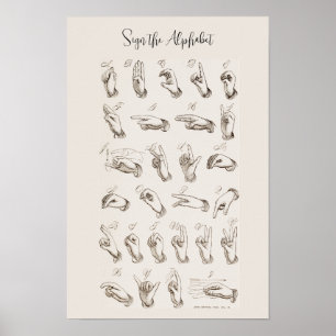 Vintage ASL Amerikanische Gebärdensprache Chart Poster
