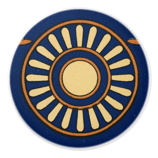 Vintage assyrische Sonne Keramikknauf (Vorderseite)