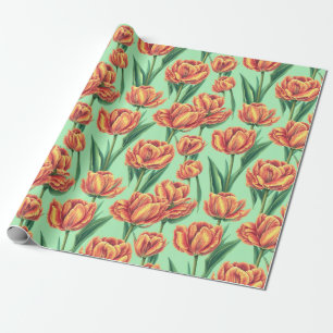 Vintage-Ästhetik Klassische Orange Tulpe Flora Geschenkpapier