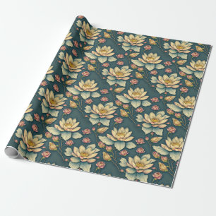 Vintage-Ästhetik-Lotusblume Botanisch Grün Geschenkpapier
