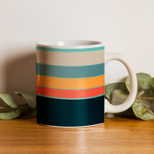 Vintage-Ästhetik Marineblau Türkis & Rosa Gestreif Kaffeetasse
