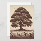 Vintage Ästhetische Eichenbaumlinie Zeichnend Feiertagskarte (Vorne/Hinten)
