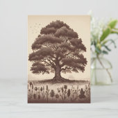Vintage Ästhetische Eichenbaumlinie Zeichnend Feiertagskarte (Stehend Vorderseite)