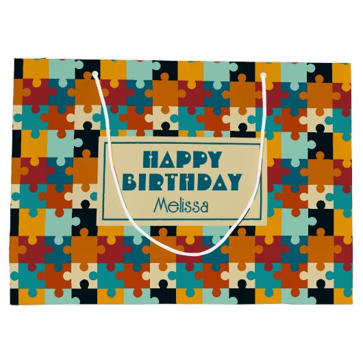Vintage Ästhetische Puzzleteile Muster Geburtstag Große Geschenktüte (Rückseite)