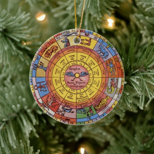 Vintage Astrologie, antikes Celestial Zodiac Wheel Keramikornament (Baum)