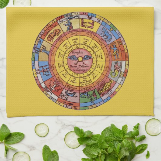 Vintage Astrologie, antikes Celestial Zodiac Wheel Küchentuch (Gefaltet)