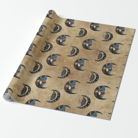 Vintage-Astrologie-Mond-Stern-Muster Geschenkpapier (Ungerollt)