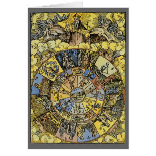 Vintage Astrologie, Renaissance Zodiac Wheel, 1555