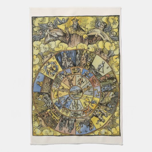 Vintage Astrologie, Renaissance Zodiac Wheel, 1555 Geschirrtuch (Vertikal)