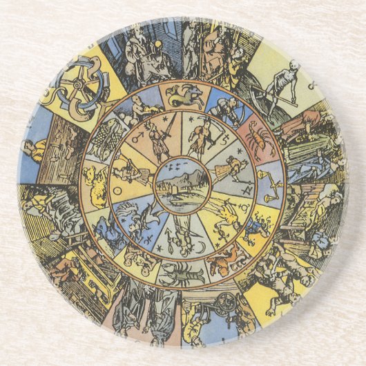 Vintage Astrologie, Renaissance Zodiac Wheel, 1555 Getränkeuntersetzer (Vorne)
