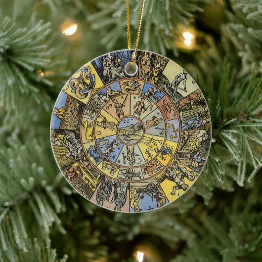 Vintage Astrologie, Renaissance Zodiac Wheel, 1555 Keramikornament (Baum)