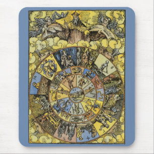 Vintage Astrologie, Renaissance Zodiac Wheel, 1555 Mousepad
