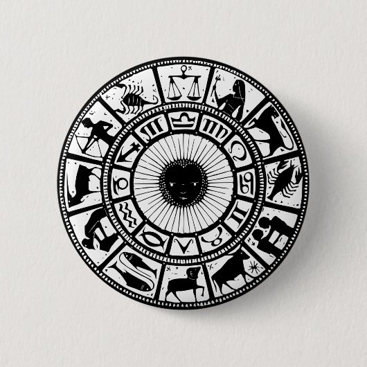 Vintage-Astrologie-Tierkreisrad Button (Vorderseite)