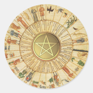 Vintage-Astrologie-Wahrsagerei-Gold-Pentakel-Pagan Runder Aufkleber
