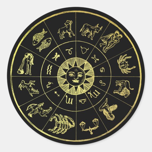 Vintage Astrologie Zodiac Star Signaturen Runder Aufkleber (Vorderseite)