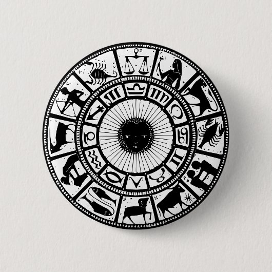 Vintage Astrologie Zodiac Wheel Button (Vorderseite)