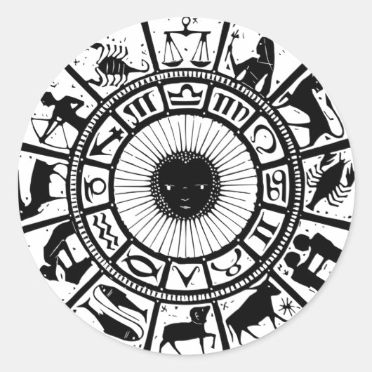 Vintage Astrologie Zodiac Wheel Runder Aufkleber (Vorderseite)