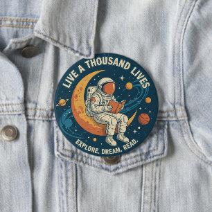 Vintage-Astronaut "Leb tausend Leben" Zitat-Button Button