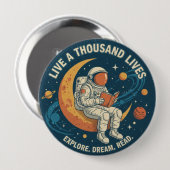 Vintage-Astronaut "Leb tausend Leben" Zitat-Button Button (Vorne & Hinten)