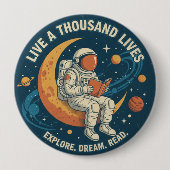 Vintage-Astronaut "Leb tausend Leben" Zitat-Button Button (Vorderseite)