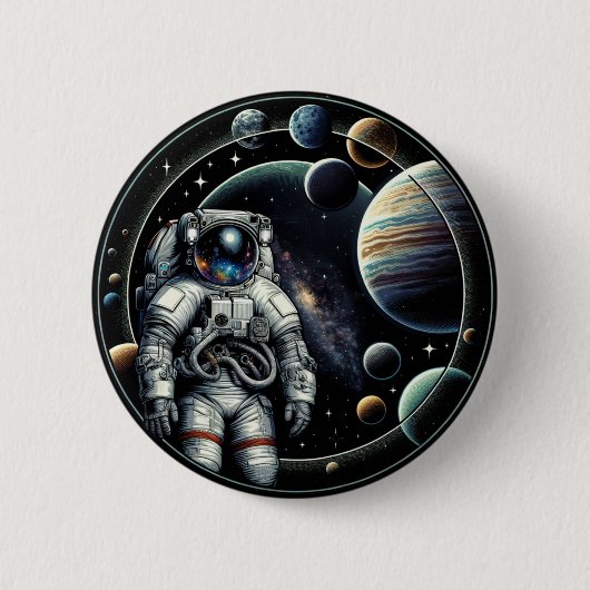 Vintage-Astronaut und Planeten Button (Vorderseite)